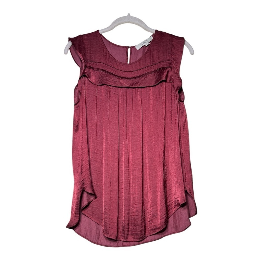 🆕LOFT Red Burgundy Sleeveless Pleated Blouse
